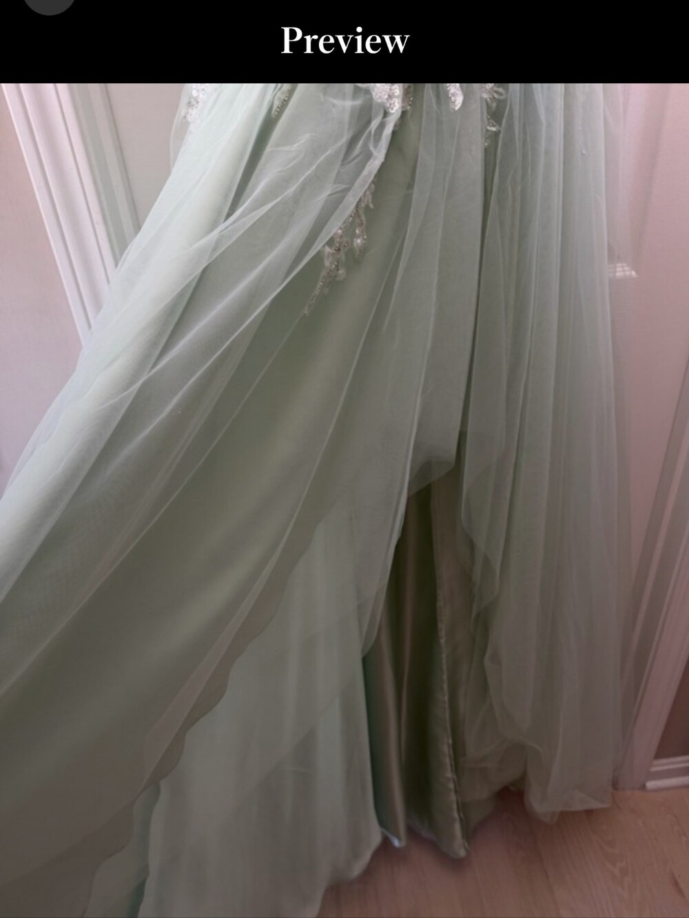 Embellished Sage Mint Lt. Blue Green Tulle Evening Dress - Picture 8 of 16